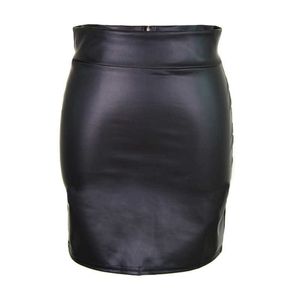 Zomer mode sexy vrouwen elasticiteit zwart PU lederen Europa plus size grote rits meisje vrouwelijke mini rok slanke v013 210603