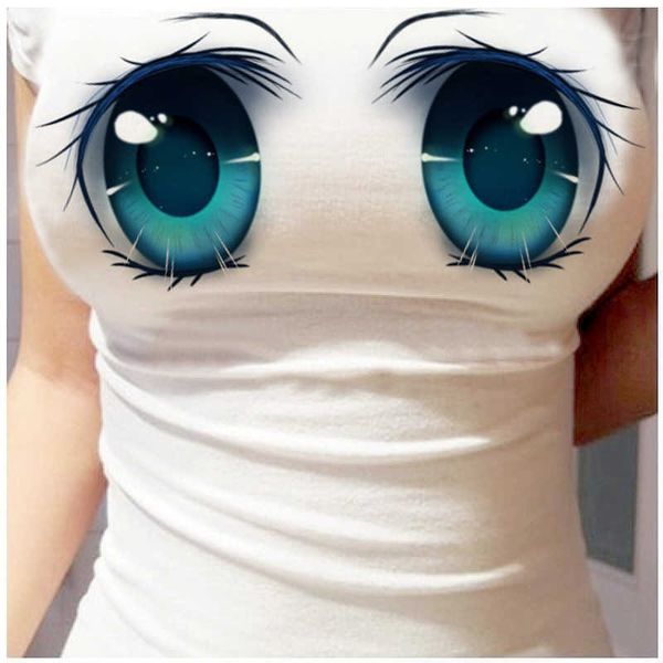 Shirt de mode d'été T-shirt Eyes T-shirt Tops White Tees Kawaii Printing Girls Classe de manches courtes x0527