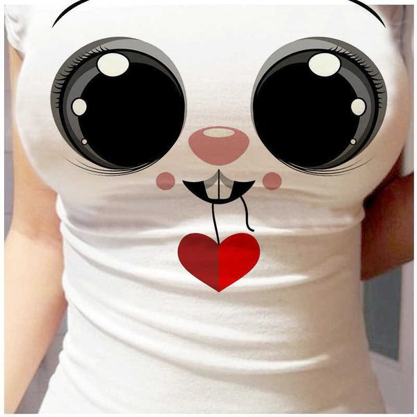 Chemise de mode d'été T-shirt yeux mignons T-shirt haut pour femme t-shirts blancs Kawaii impression filles vêtements à manches courtes X0628