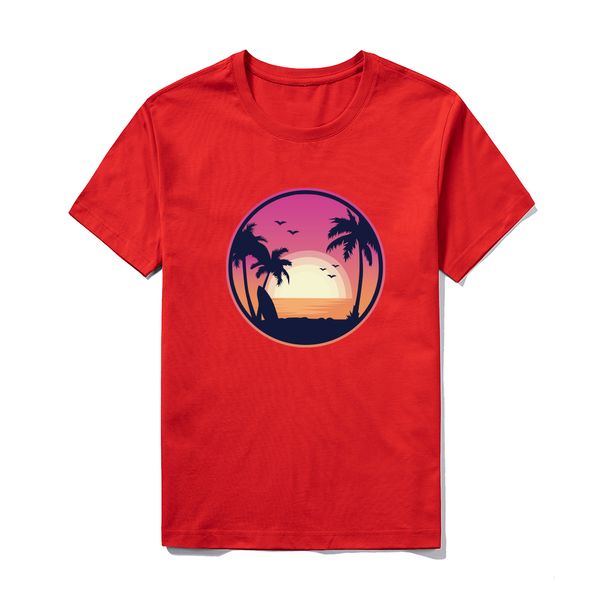 Été mode chemise hommes graphique t-shirt hommes hauts basique Harajuku col rond t-shirts rouges décontracté coucher de soleil ajusté vêtements doux