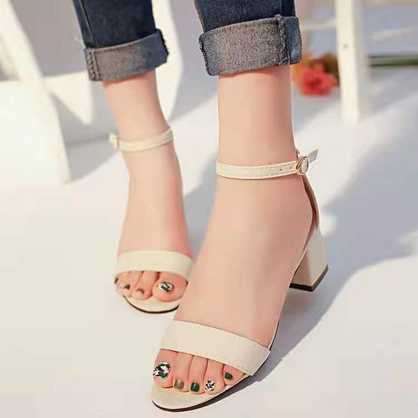 Sandalias de tacón alto con punta abierta de ante a la moda de verano, zapatos sexis cingulados con la palabra, talla grande 34-42