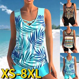 Moda de verano Tankini Mujer Sexy Traje de baño de cintura alta Conjunto de dos piezas Ropa de playa Monokini Mujeres Diseño Traje de baño estampado 240322