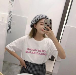 Tops de moda de verano, camiseta de Satán es mi papá de azúcar, camiseta Tumblr para niñas, ropa estética, camiseta informal Harajuku Kawaii para bebé 1819850