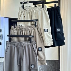 Tendencia de la moda de verano pantalones cortos para hombres Pantalones de bolsillo de bolsillo de algodón más corto bordado bordado deportes informales de cinco pantalones s-xl