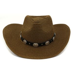 Zomer mode westerse cowboy strohoeden voor unisex mannen vrouwen buiten brede rand zon bescherming cap strand zonnescherm hoed sunhat