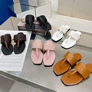 Zomer mode brede platte slipper topkwaliteit flip flop flops zwarte witte vrouwen lederen sandaal vierkante kop sandalen met doos NO373