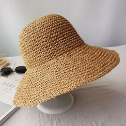Mode d'été femmes chapeau de paille dame été chapeau de soleil visière casquette Panama Style seau casquette paille chapeau de plage en plein air fille casquette 240325
