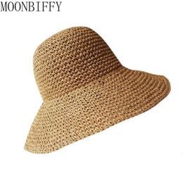Mode d'été femmes chapeau de paille dame pare-soleil casquette Panama Style seau paille plage Femme ombre 240309