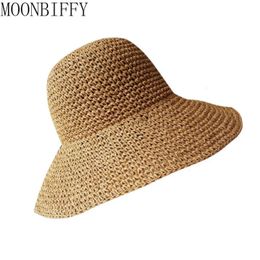 Mode d'été femmes chapeau de paille dame pare-soleil casquette Panama Style seau paille plage Femme ombre 240311