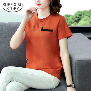 Mode d'été femmes T-shirts solide 4XL vêtements dames hauts à manches courtes col rond grande taille femmes T-shirts femme Blusas 8589 50 210528