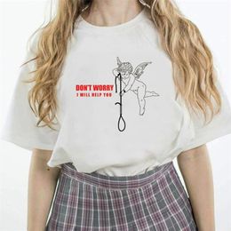 Mode d'été Femmes Tee Angel Don't Worry Aesthetic Print Vintage Oversize T Shirt Coton Femme À Manches Courtes Drôle Top Vêtements 220511