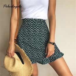 Summer Femme Beach Boho Sexy Mini Jupe Femme Femme Casual Floral Imprimé Volants Hem High-Waist Jupe Jupes pour femmes 210310