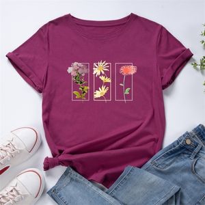 Zomer vrouwelijke mode korte mouw t-shirt bloemenprint vrouwen grafische casual kleding dames gewone dagelijkse losse o-neck-tees tops 220511