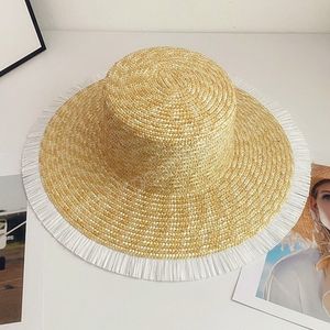 Zomer vrouwelijke natuurlijke tarwebrenter fedora top platte hoed dames strand randzon hoed voor vrouwen panama