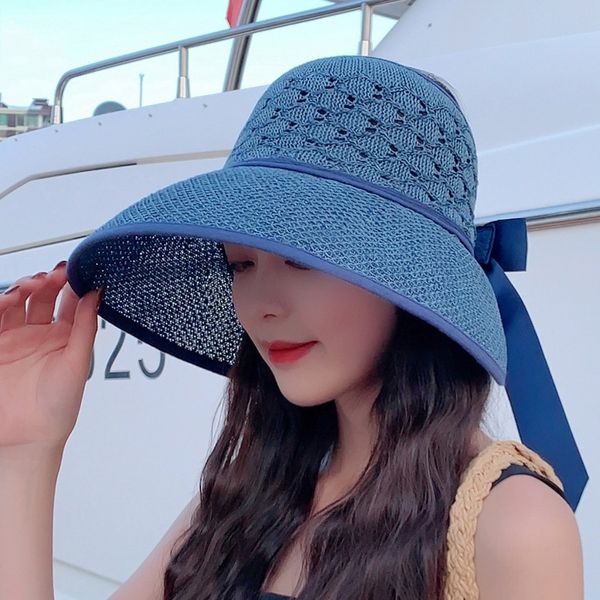 Été femme soleil s grand bord classique nœud papillon pliable mode paille décontracté en plein air casquette de plage pour les femmes UV protégé chapeau