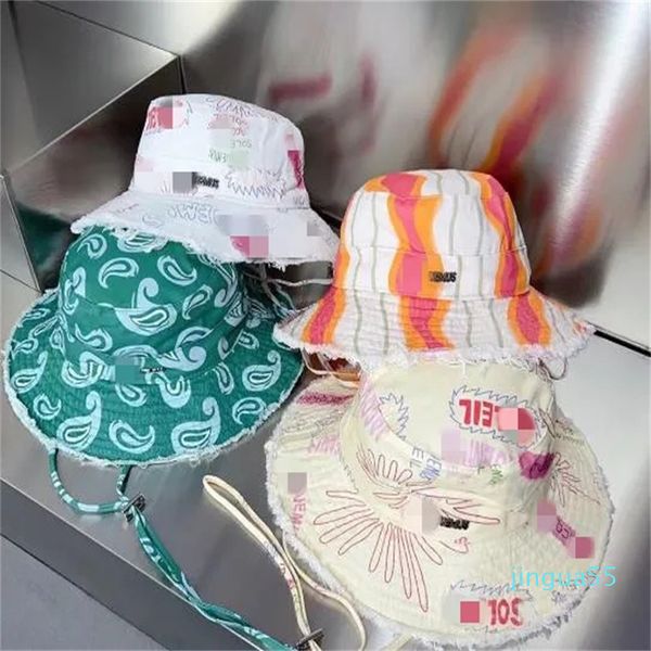 Chapeau de pêcheur d'été Raw Edge Hang Rope Sun Protection Sun Hat Big Brim Metal Letters