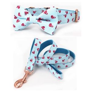 Collier de chien de flamant d'été et ensemble de laisse avec noeud papillon pour grand petit tissu en coton boucle en métal or rose Y200515