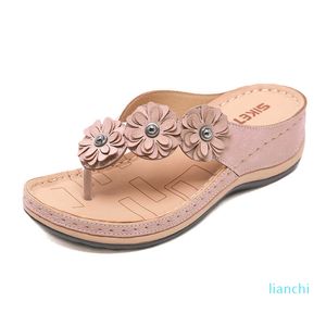 Sandalia plana de verano para mujer, sandalias de 5 colores, chanclas de Flores retro hechas a mano Multicolor, zapatillas para mujer, sandalias para mujer