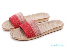 Zapatillas de lino de verano para mujer y hombre, chanclas informales de lino multiestilo antideslizantes EVA 224, zapatos de interior, sandalias para mujer 0207