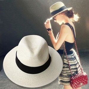 Été disquette paille plage soleil chapeaux pour femmes classique large bord Panama chapeau sombrero paja chapeau femme paille ete chapeu feminino297N