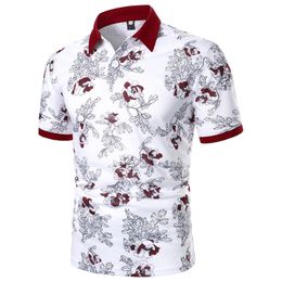 Sommer Blumendruck Lässige Herren Poloshirts Mode Business Bequeme Atmungsaktive Coole Tops Kurzärmeliges Baumwoll-Poloshirt 220527