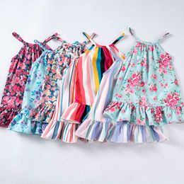 Zomer bloemen slip volledig afdrukpatroon casual jurk peuter meisjes kleding 1-5T l2405