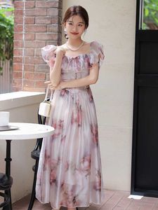 Été Floral doux Kawaii fée robe 2023 imprimer volants France Vintage élégant robe femmes vacances coréen fête robes mi-longues