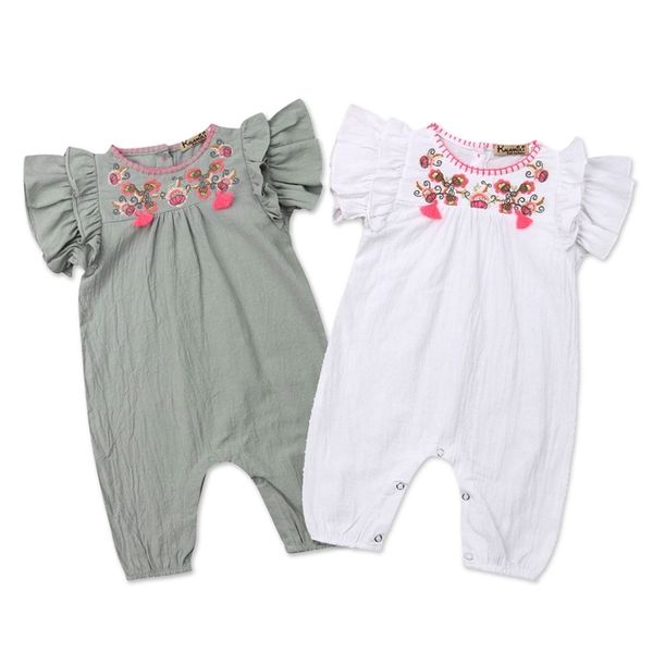 Summer Flower Baby Girls Vêtements Né Infant Volants Rompers Combinaison Combisuit Costumes 210816