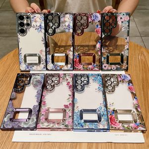 S24 Summer Flower Chromé Étuis pour Samsung S23 Ultra S22 Plus Luxe Floral Élégant Mode Clair Souple TPU Caméra Lentille Protecteur Fine Trou Bling Placage Couverture de Téléphone