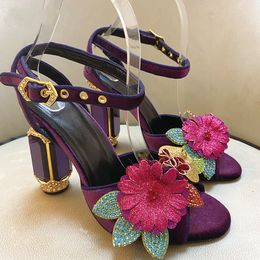 Zomerbloemdecoratie dames hoge hak sandalen glazen hak dikke hiel hoge hak sandalen mode feestschoenen