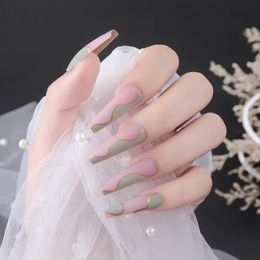 Design de fleur d'été faux ongles couvercle entièrement ongles artificiels avec de la colle longue paragraphe de manucure Presse sur la boîte d'emballage des ongles