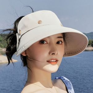 Été Fodable Two Wearing Sun Femme Bow Visor Caps Outdoor UV Protection Beach Hat Women Empty Top Hats