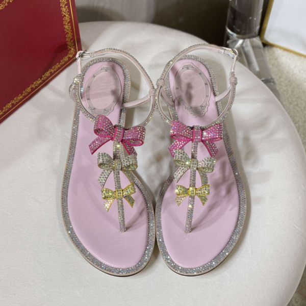 Sandalias con sujeción de diamantes de agua y lazo de cuero genuino para verano, zapatos de mujer de princesa versátiles con punta abierta y tacones planos para playa romana