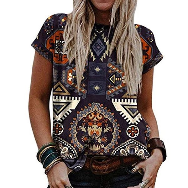 Géométrie d'été Tshirt de style ethnique occidental 3d Print Woman Streetwear T-shirts harajuku oversize tees tops women girl vêtements 240412