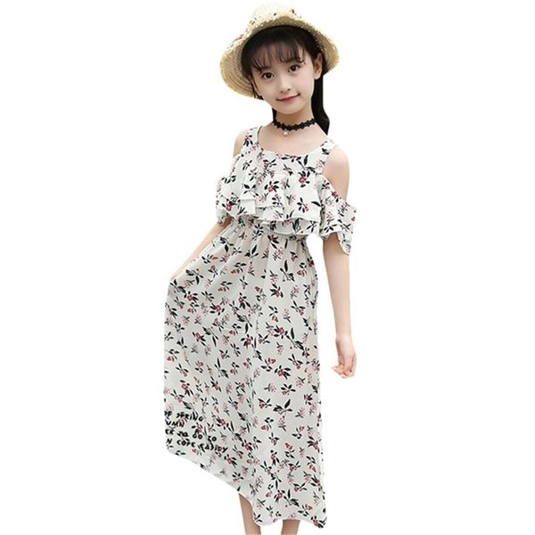 Summer Girl Beach Off Bounder Child Long Floral Kids Habille des adolescents Girls Children's Vêtements 4 6 8 10 12 13 ans 210329