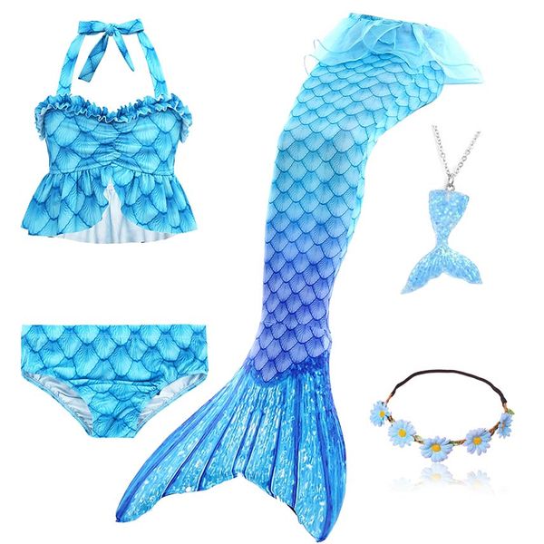 Summer Girl Mermaid Tail Traje de natación Traje de baño para niños para niñas 4 6 8 10 12 años 5pcs/set Little Mermaid disfraz 2024