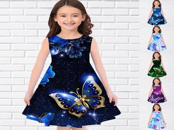 Summer Girls 3D Robes imprimées pour enfants Girl Girl Souples sans manche