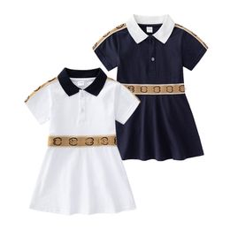 Vestidos de princesa de marca de verano para niñas, vestido de manga corta con estampado de letras para niñas, falda con cuello vuelto para niños