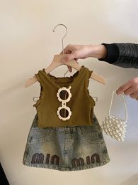 Les vêtements de filles d'été ensembles de gilet à volants pour enfants