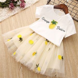Ensembles de vêtements pour filles d'été mignon coréen T-Shirt sort fil pin broderie jupe 2 pièces princesse enfants vêtements pour enfants 220425