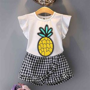 Summer Girls 'Sets Leuke Prinses Fruit T-shirt + Gedrukte Plaid Rok 2 stks Pak Kinderkleding Kinderen 210625