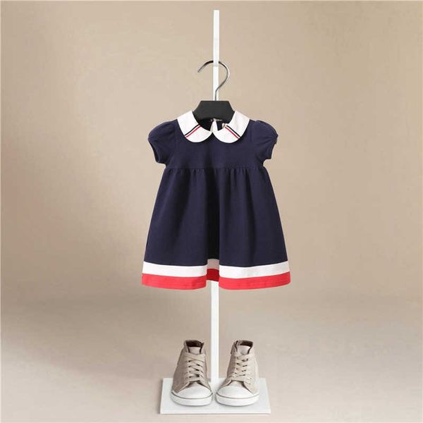 Costume d'été en coton pour filles, robes décontractées à manches courtes, lapin mignon, revers rayé, vêtements pour enfants de 1 à 5 ans, Q0716