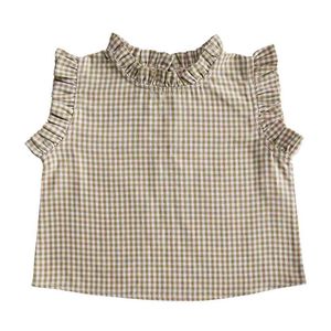 zomer meisjes schattige kant plaid shirt kinderen all-match kinderen mode meisje doek blouse 210702