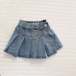 Zomermeisjes denim shorts baby rokken met horts kinderen nep rok kinderen bodems mode geplooide ruches jeans meisjes broekhok 240325