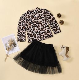 Conjuntos de ropa de diseñador para niñas de verano Camisetas de manga corta con estampado de leopardo para niños Conjunto de falda de tutú de perlas Trajes dulces casuales