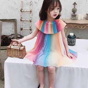 Été filles robe col de poupée dégradé en mousseline de soie mode plissé princesse fête es bébé filles vêtements 210528