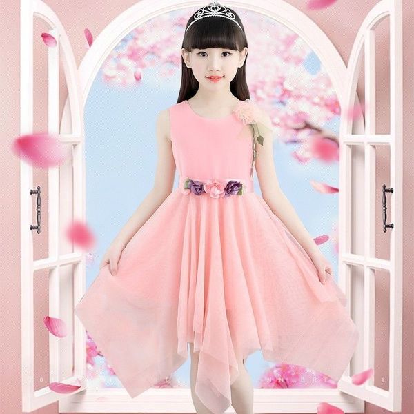 Summer Girls Dress Party Dresses Student Fashion Kids Casual Floral Irregular Teens Dress Partys Dress for Girls 5 Years Old 12