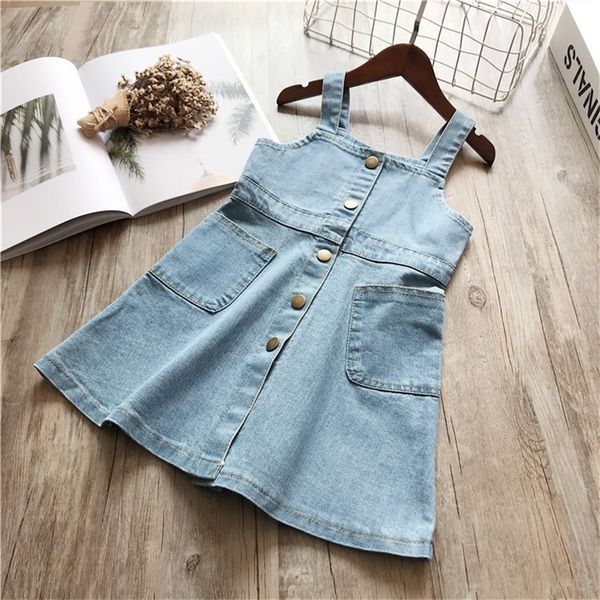 Summer 'Girls' Denim Maneveless Denim Wash Strap Vestido Princesa ropa de bebé Niños para niños