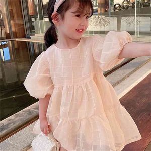 Été filles robe Style doux Plaid couleur claire manches bouffantes princesse bébé enfants vêtements vêtements pour enfants 210625