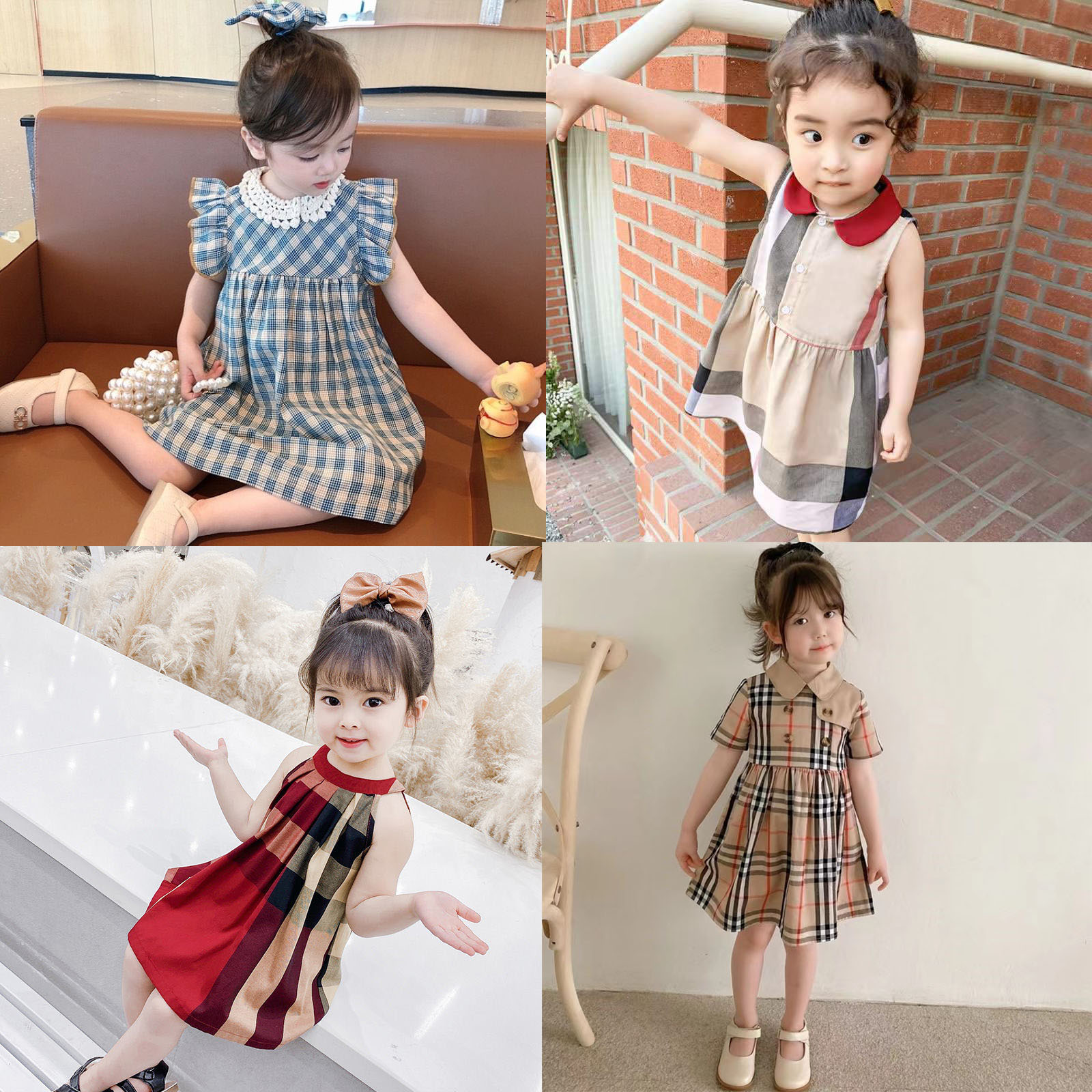 Summer Girls Dresses Clothing Plaid Skirts Princess Dresses A-Line Dress Children Baby Girl Skirt Designer